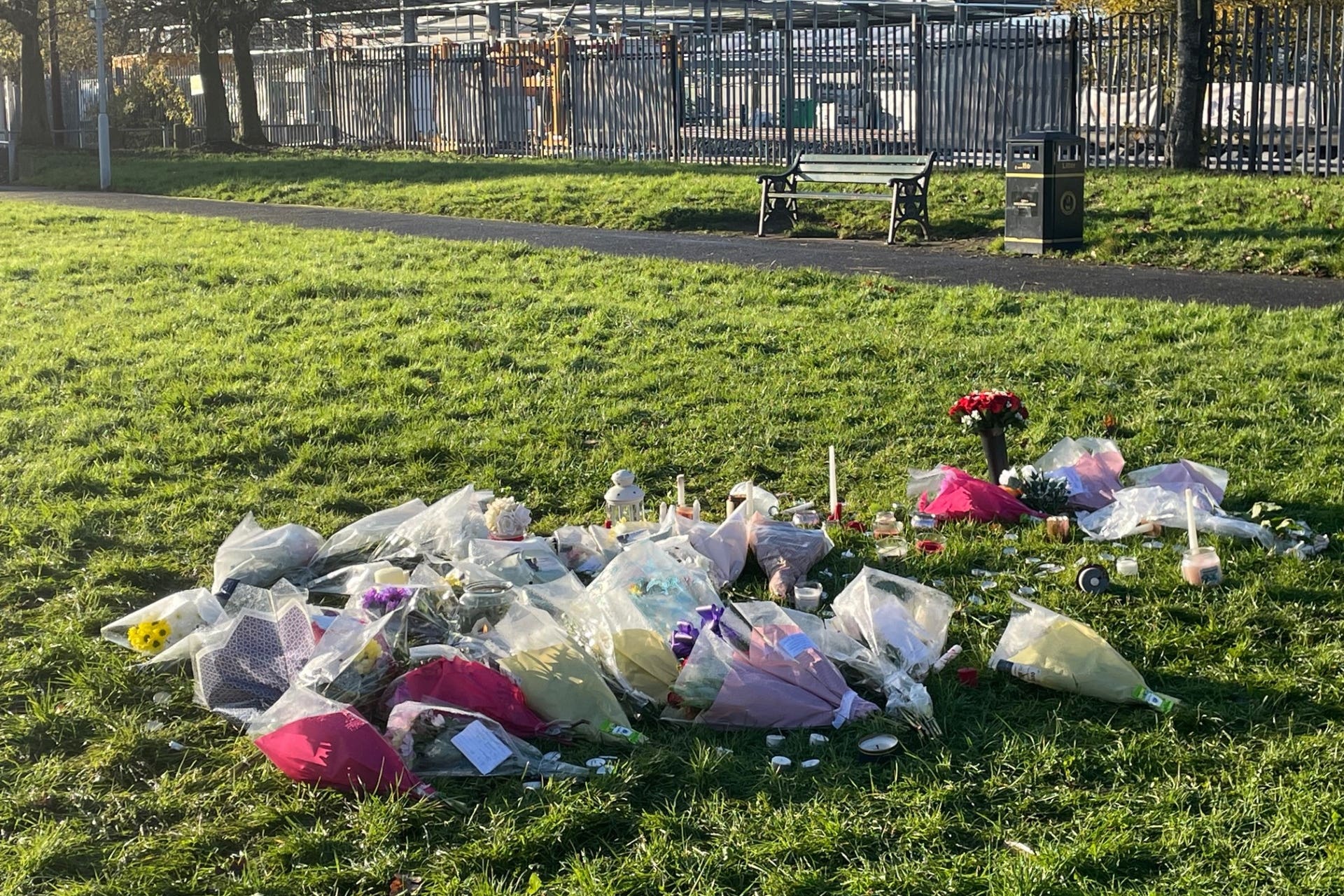 Floral tributes left at the scene in Stowlawn playing fields in Wolverhampton