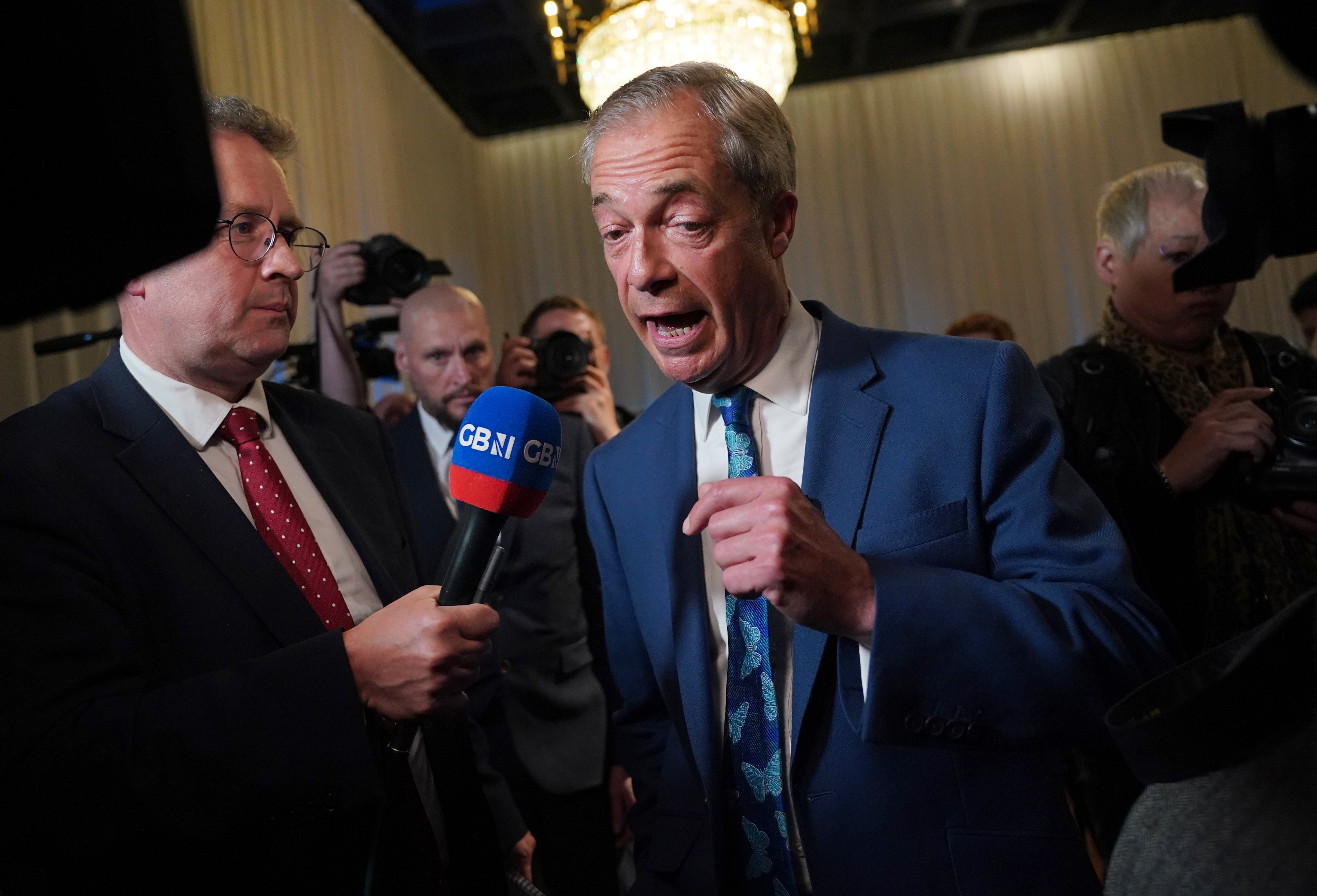 Nigel Farage is interviewed by GB News following a Reform UK press conference