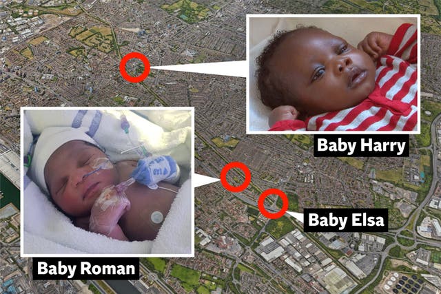 <p>Siblings Baby Elsa, Baby Harry and Roman were all discovered in similar circumstances in the Newham area over a seven-year period </p>