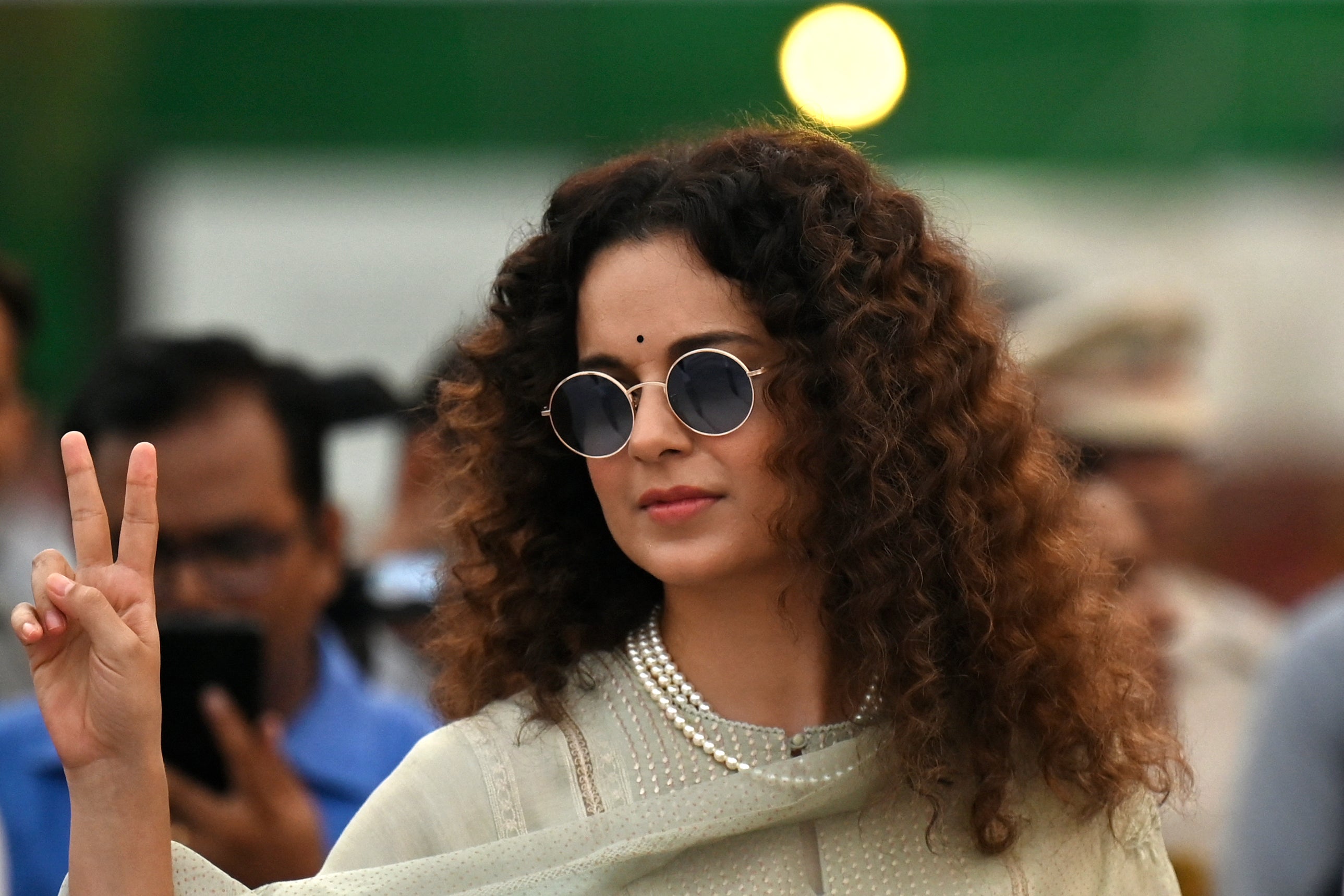 Kangana Ranaut attends the unveiling of the statue of India’s independence hero Subhas Chandra Bose by India’s Prime Minister Narendra Modi (not pictured) near India Gate during the inauguration ceremony of the newly renovated avenue Central Vista in New Delhi in 2022