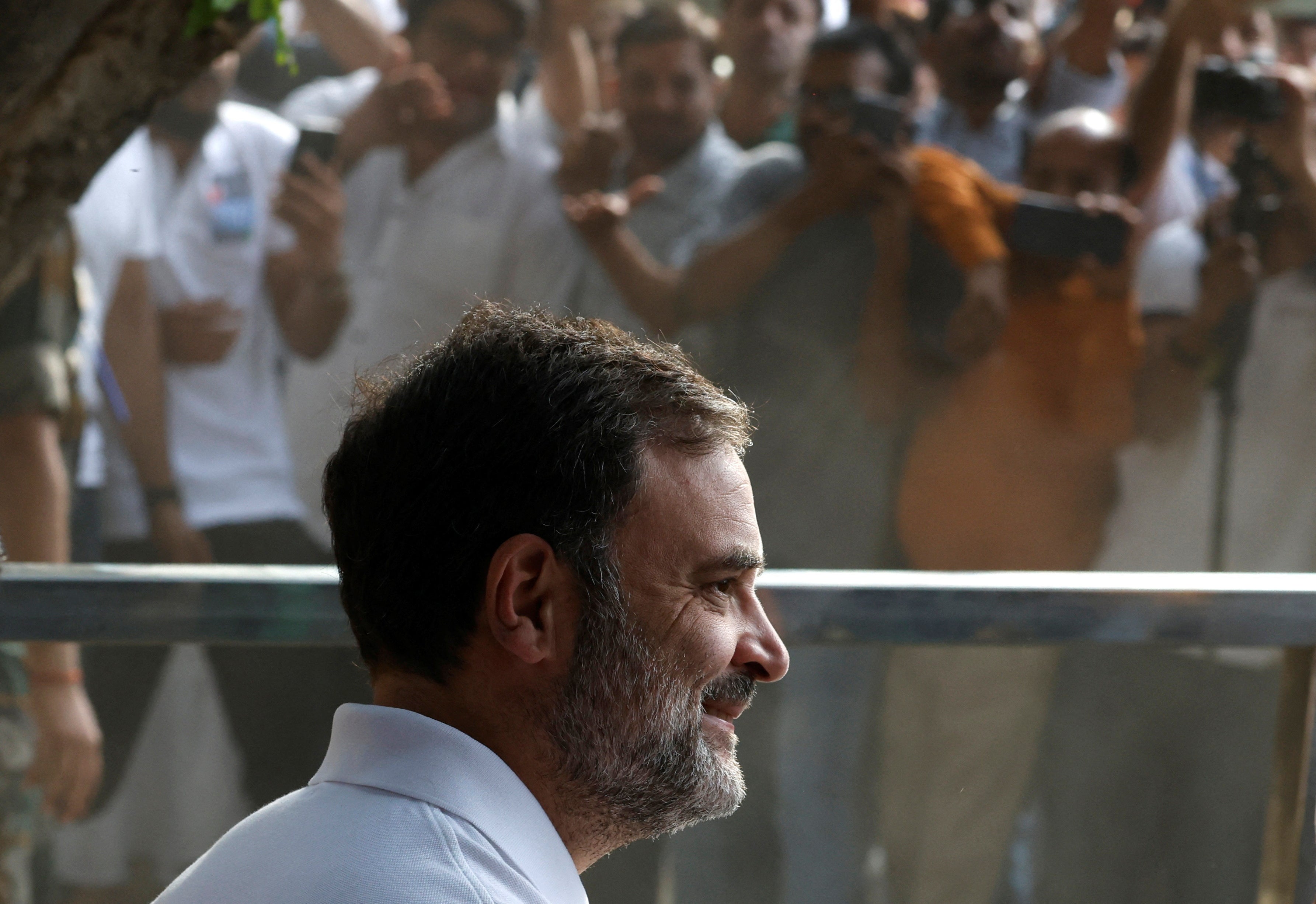 Rahul Gandhi, a senior leader of India's main opposition Congress party, arrives at the party headquarters in New Delhi