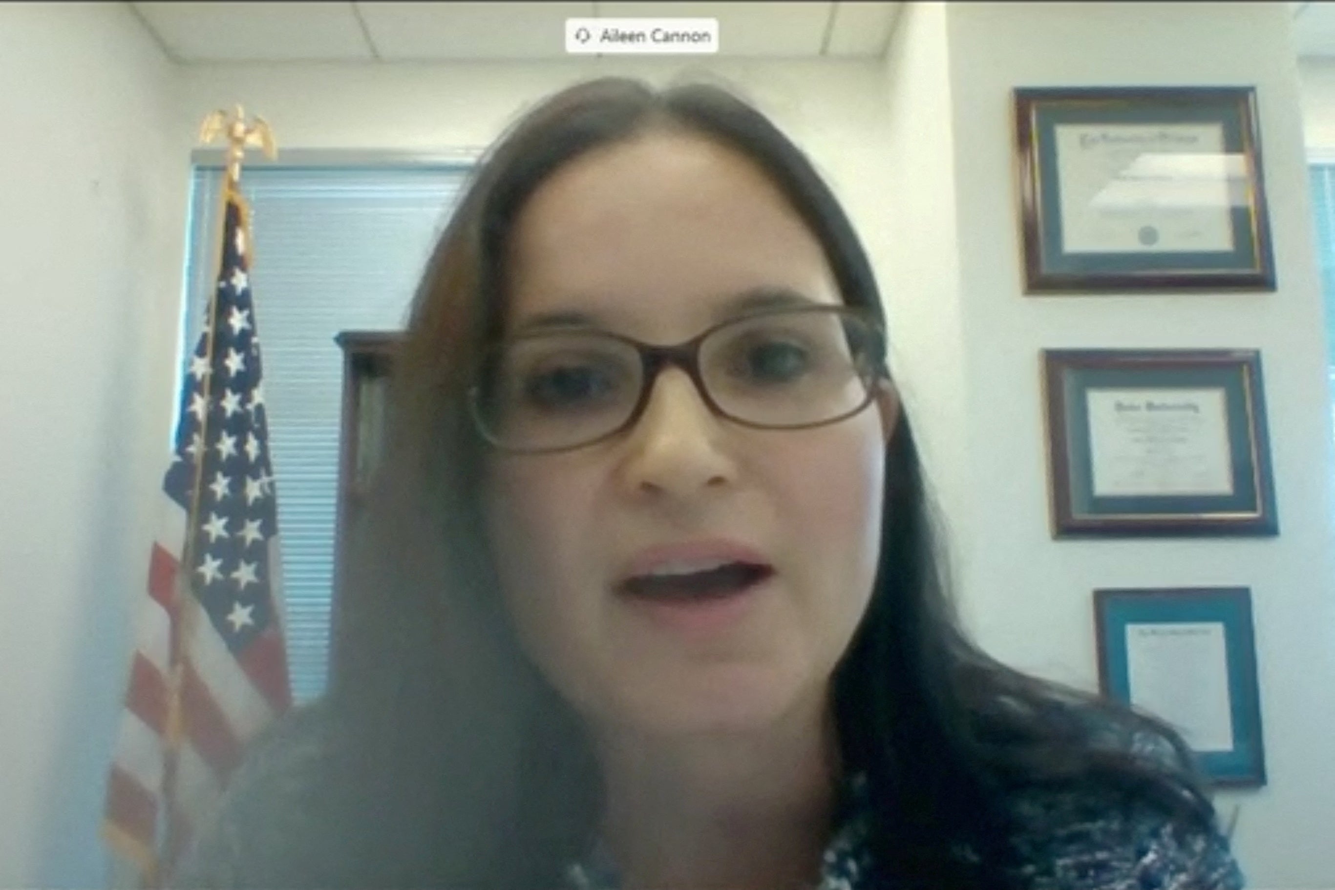 US District Judge Aileen Cannon during her virtual Senate nomination hearing in 2020.