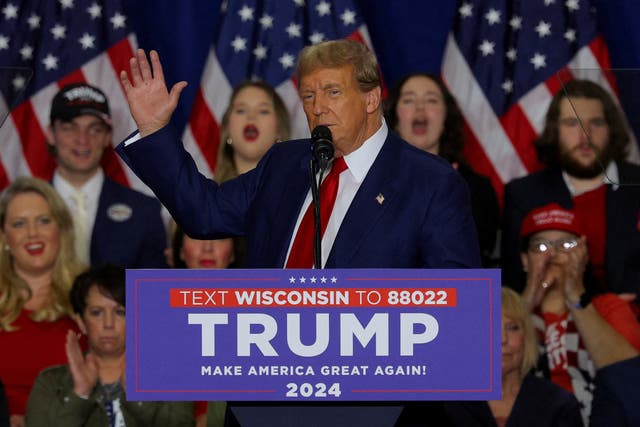<p>Donald Trump speaks at a campaign event in Wisconsin on April 2. </p>