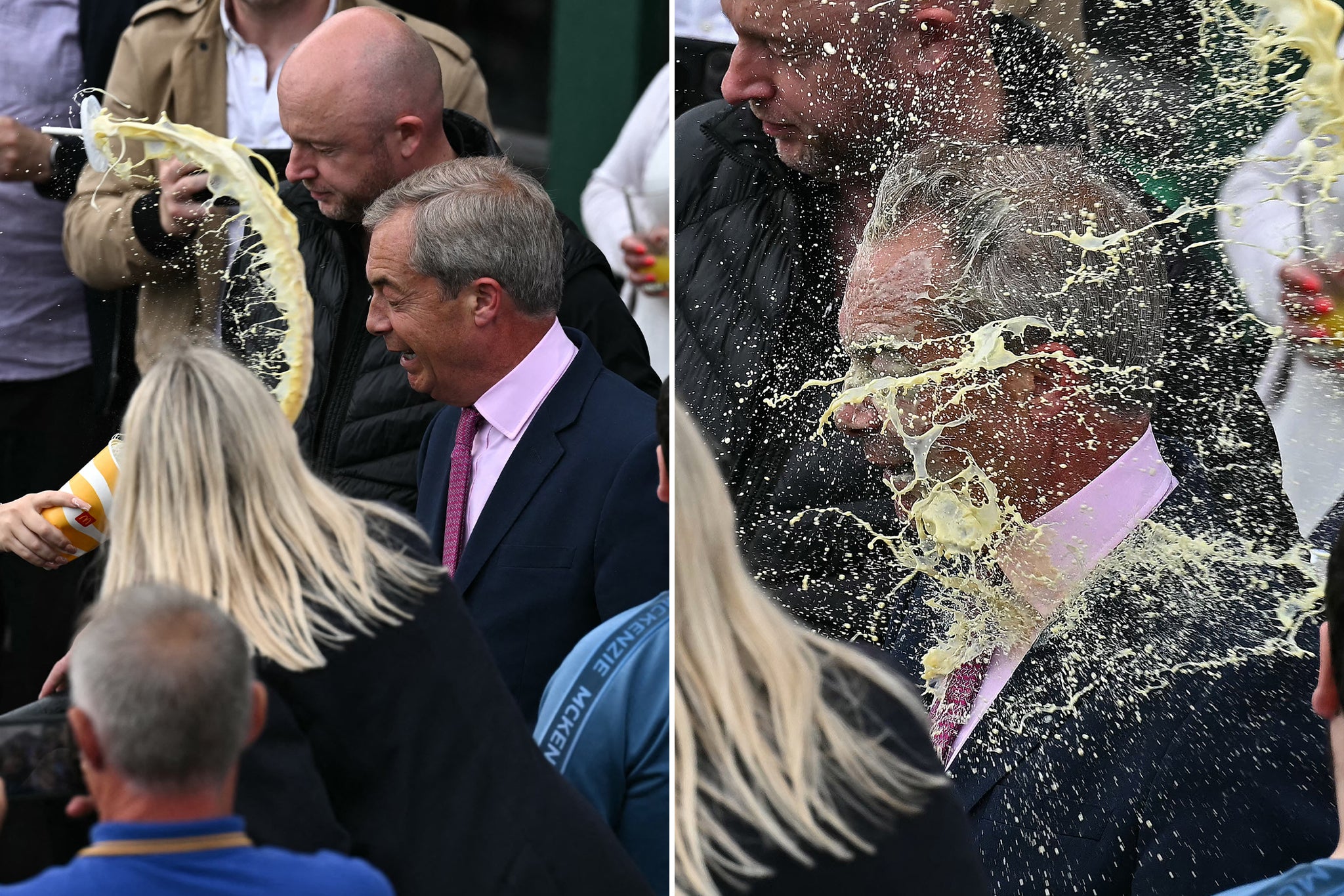 When he launched his campaign earlier this month, a woman threw what looked like a milkshake at Mr Farage