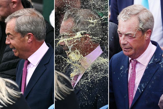 <p>Nigel Farage was pictured apparently covered in banana milkshake during his general election campaign </p>