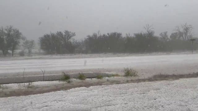 <p>Hailstorm creates ‘winter wonderland’ scene in Texas.</p>