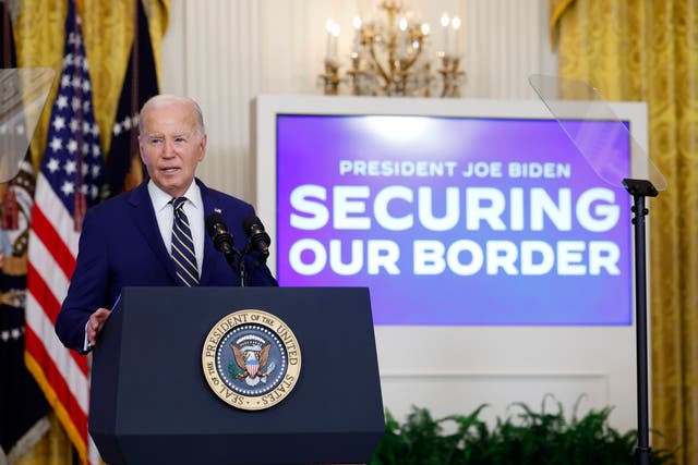 <p>President Joe Biden delivers remarks on an executive order limiting asylum in the East Room of the White House on June 04, 2024 in Washington DC </p>