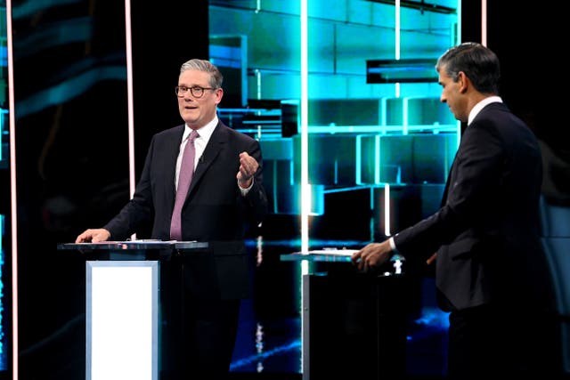 <p>Prime Minister Rishi Sunak and Labour Party leader Sir Keir Starmer during the ITV General Election debate (Jonathan Hordle/ITV)</p>