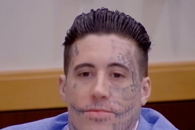 <p>Wade Wilson, 30, inside a Florida courtroom. He is on trial for allegedly murdering Kristine Melton, 35, and Diana Ruiz, 43, in October 2019</p>
