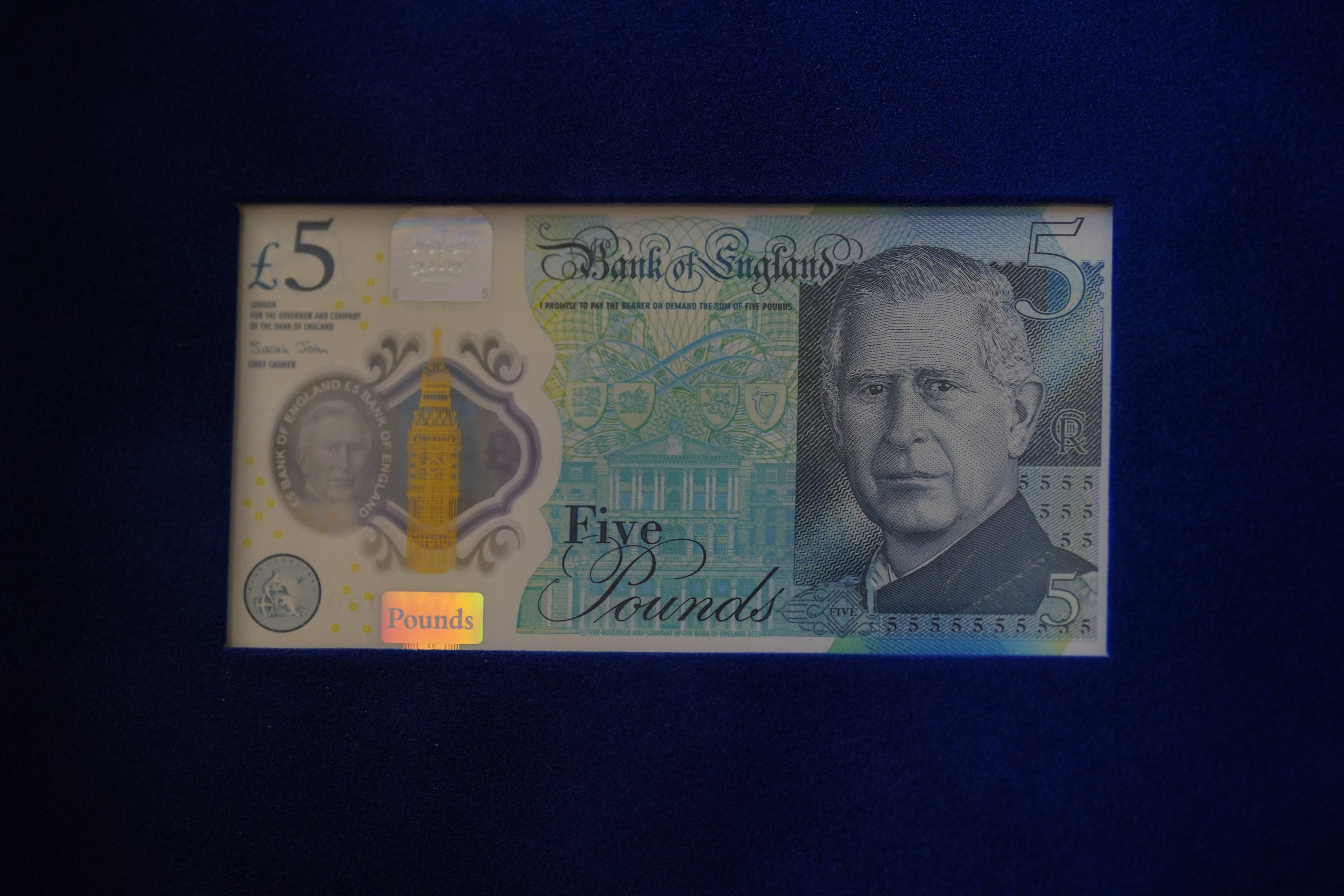 A £5 bank note bearing a portrait of King Charles III