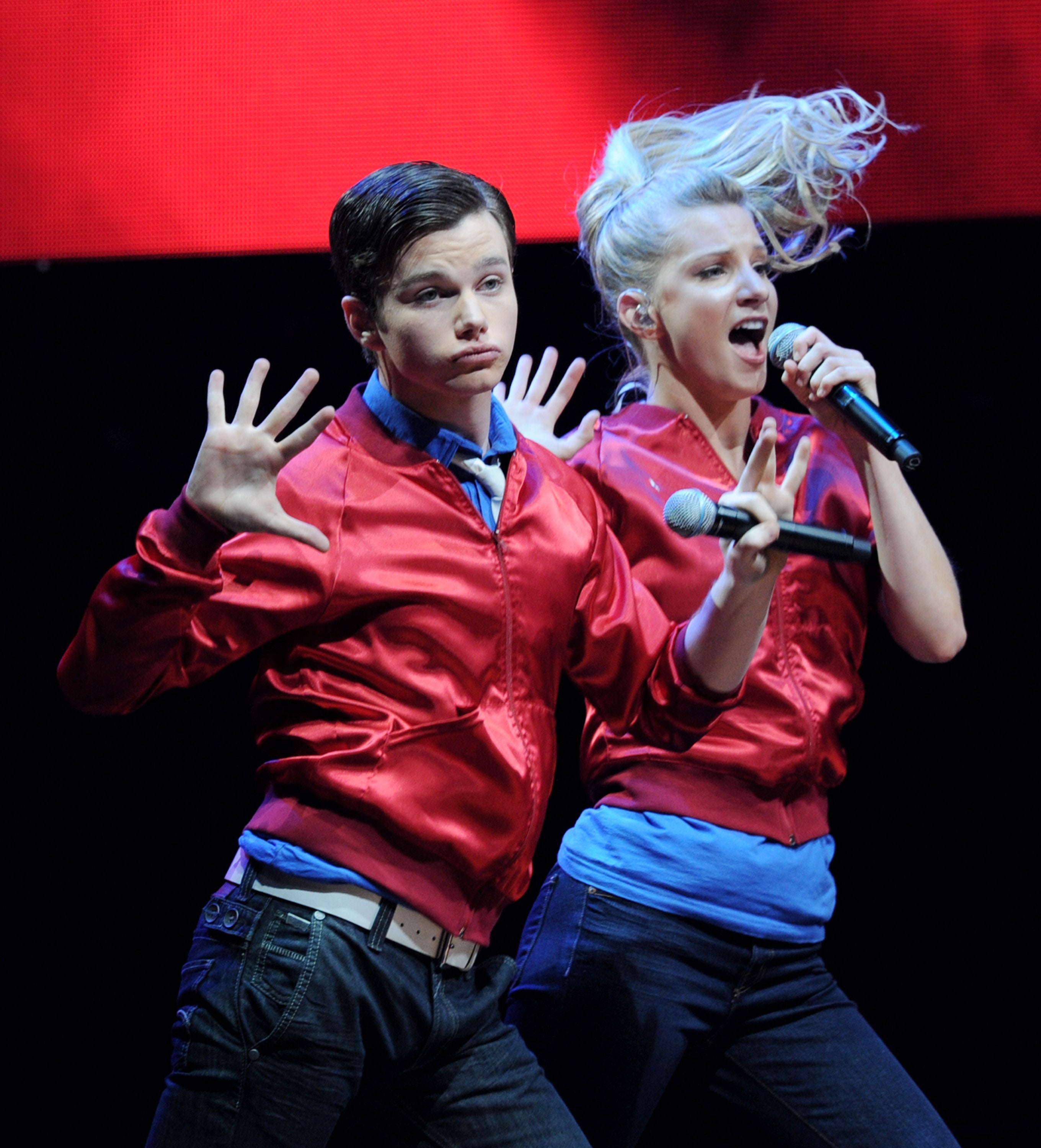 ‘Glee’ stars Colfer and Heather Morris performing in 2010