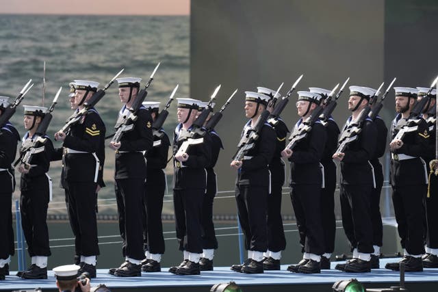 Members of the military on stage during the UK’s national commemorative event for the 80th anniversary of D-Day, hosted by the Ministry of Defence on Southsea Common in Portsmouth, Hampshire (Andrew Matthews/PA)