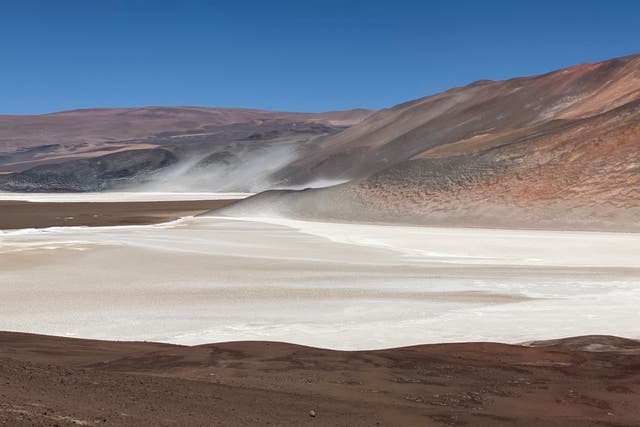 <p> A view of Aguilar Salt Flat in the Atacama Desert, Chile</p>