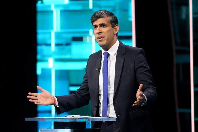 Rishi Sunak repeatedly claimed Labour was plotting tax rises during the ITV debate with Sir Keir Starmer (Jonathan Hordle/ITV)