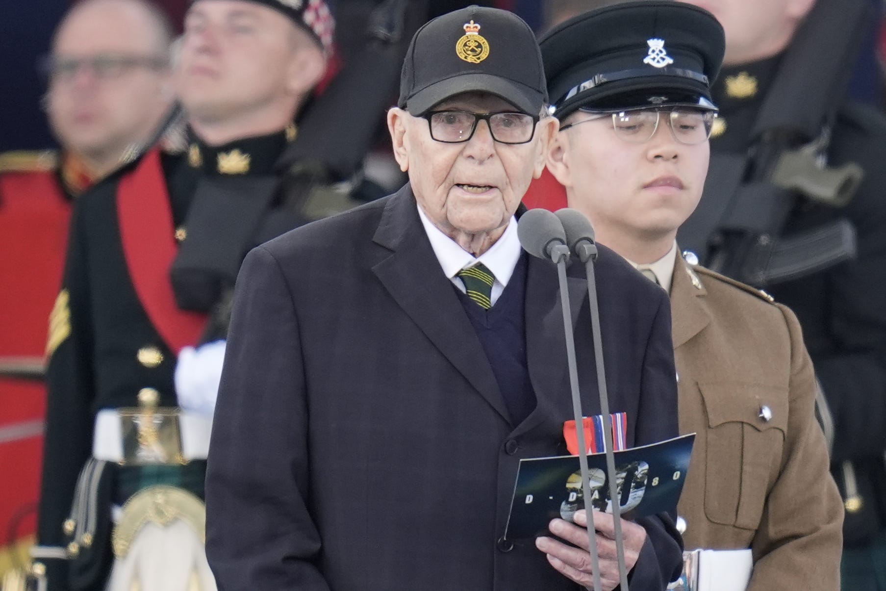 D-Day veteran Roy Hayward on stage during the UK’s national commemorative event for the 80th anniversary of D-Day, hosted by the Ministry of Defence on Southsea Common in Portsmouth, Hampshire (Andrew Matthews/PA)