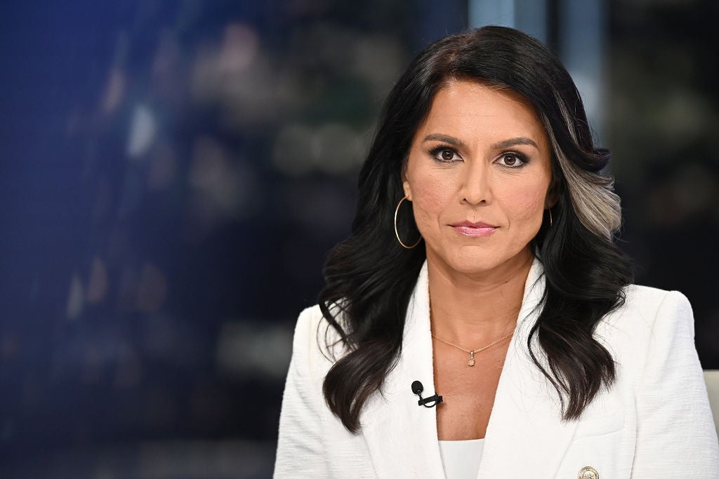 Tulsi Gabbard, pictured in 2023, during an interview with Fox News