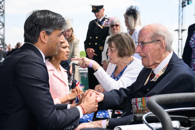 Prime Minister Rishi Sunak met D-Day veterans after the 80th anniversary national commemoration in Portsmouth on Wednesday (Leon Neal/PA)