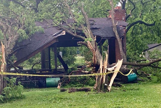 <p>Severe Weather Several trees slammed into a structure at Rotary Park in Livonia, MIch., Wednesday, June 5</p>
