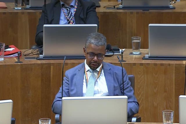 <p>Screengrab taken from Senedd TV of First Minister of Wales Vaughan Gething becoming tearful during a Senedd committee hearing ahead of a vote of no confidence in him (Senedd TV/PA)</p>