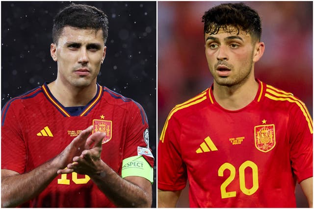 <p>A pivot of Manchester City bedrock Rodri (left) and Barcelona star Pedri will be the starting point for the Spanish engine room </p>