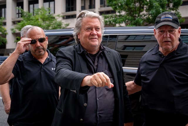 <p>Steve Bannon arrives at a federal courthouse in Washington DC for setencing on June 6. </p>