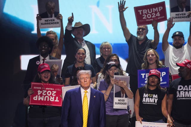 <p>Republican presidential candidate and former US President Donald Trump attends a Turning Point USA event at the Dream City Church in Phoenix, Arizona on 6 June 2024</p>