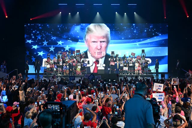 Former US President and 2024 Republican presidential candidate Donald Trump participates in a town hall event at Dream City Church in Phoenix, Arizona, on June 6, 2024
