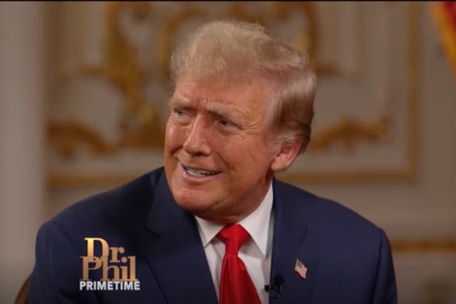 <p>Donald Trump reacts during an interview with Dr Phil from Mar-a-Lago.</p>