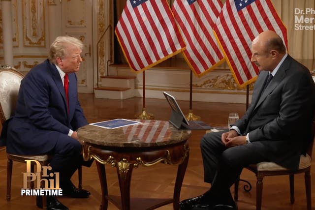 <p>Donald Trump and Dr Phil discuss several topics, including the election and his family, during an interview on 6 June</p>
