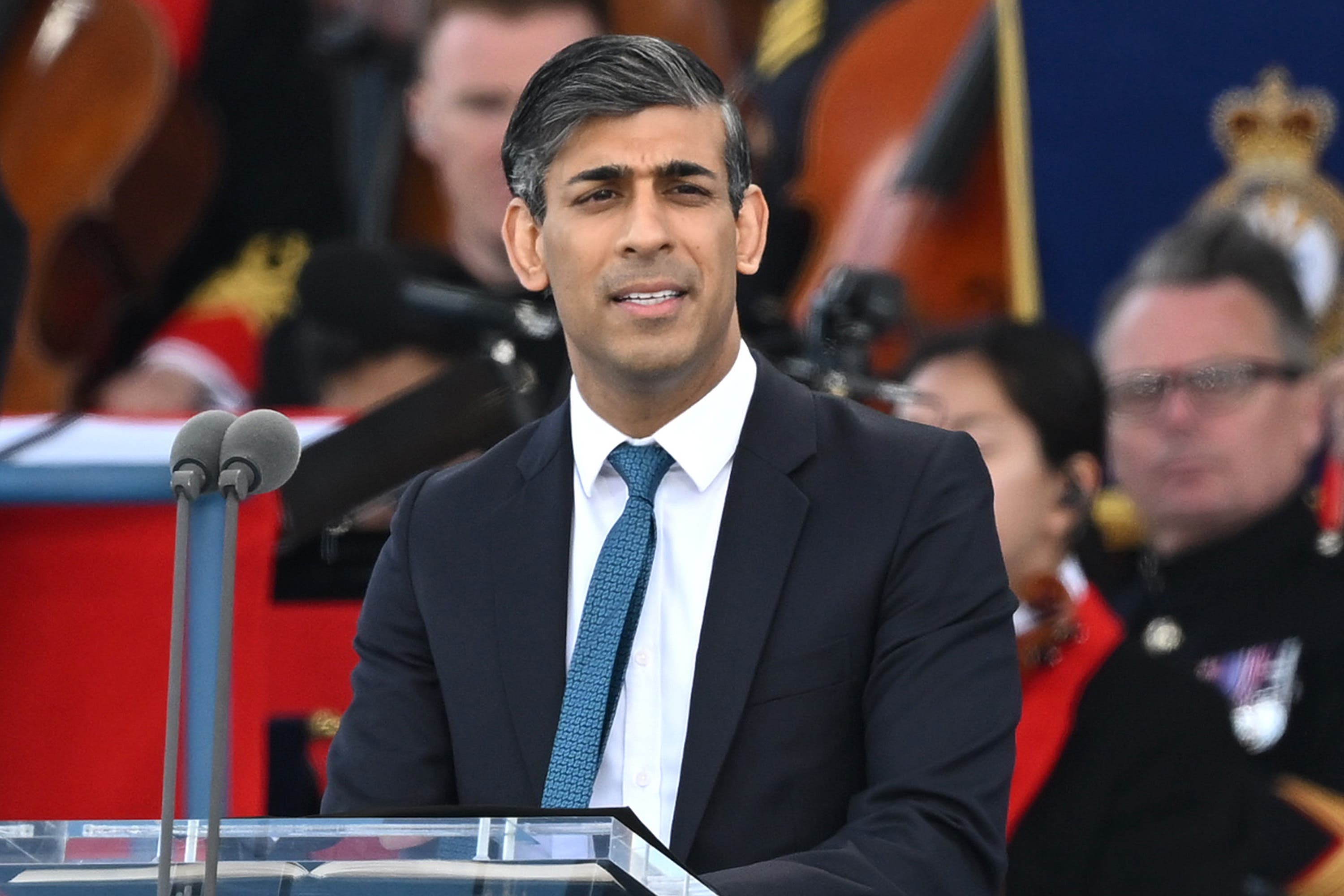 Prime Minister Rishi Sunak speaks during the UK’s national commemorative event for the 80th anniversary of D-Day, hosted by the Ministry of Defence on Southsea Common in Portsmouth (PA)