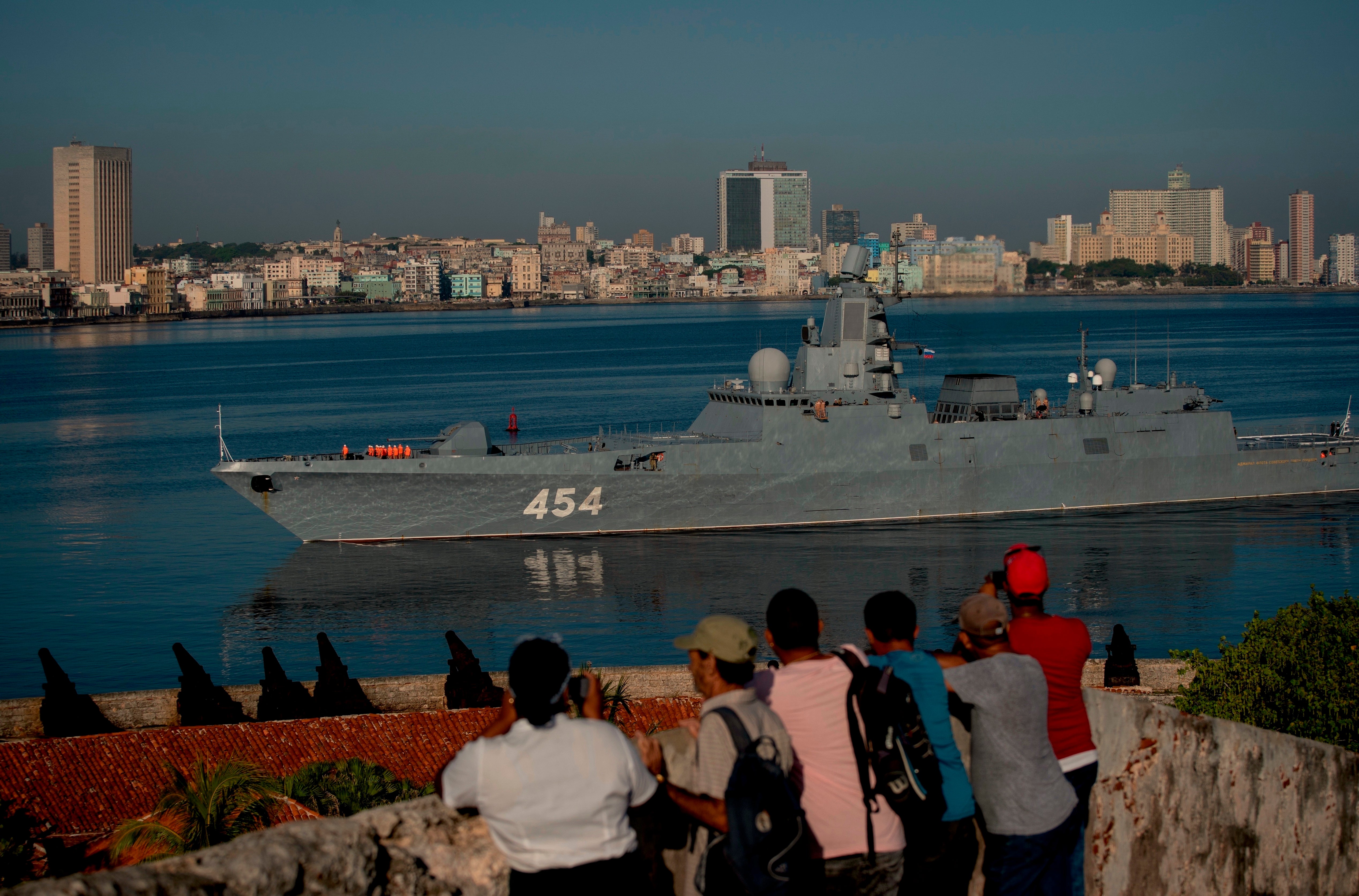 Russian Navy Admiral Gorshkov arrives in Havana, Cuba, in 2019. It can be equipped with Zircon hypersonic missiles, which the Kremlin claims are nuclear-capable