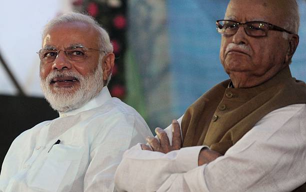 File: Indian prime minister Narendra Modi and Lal Krishna Advani attend the party’s national executive meeting in Allahabad on 12 June 2016