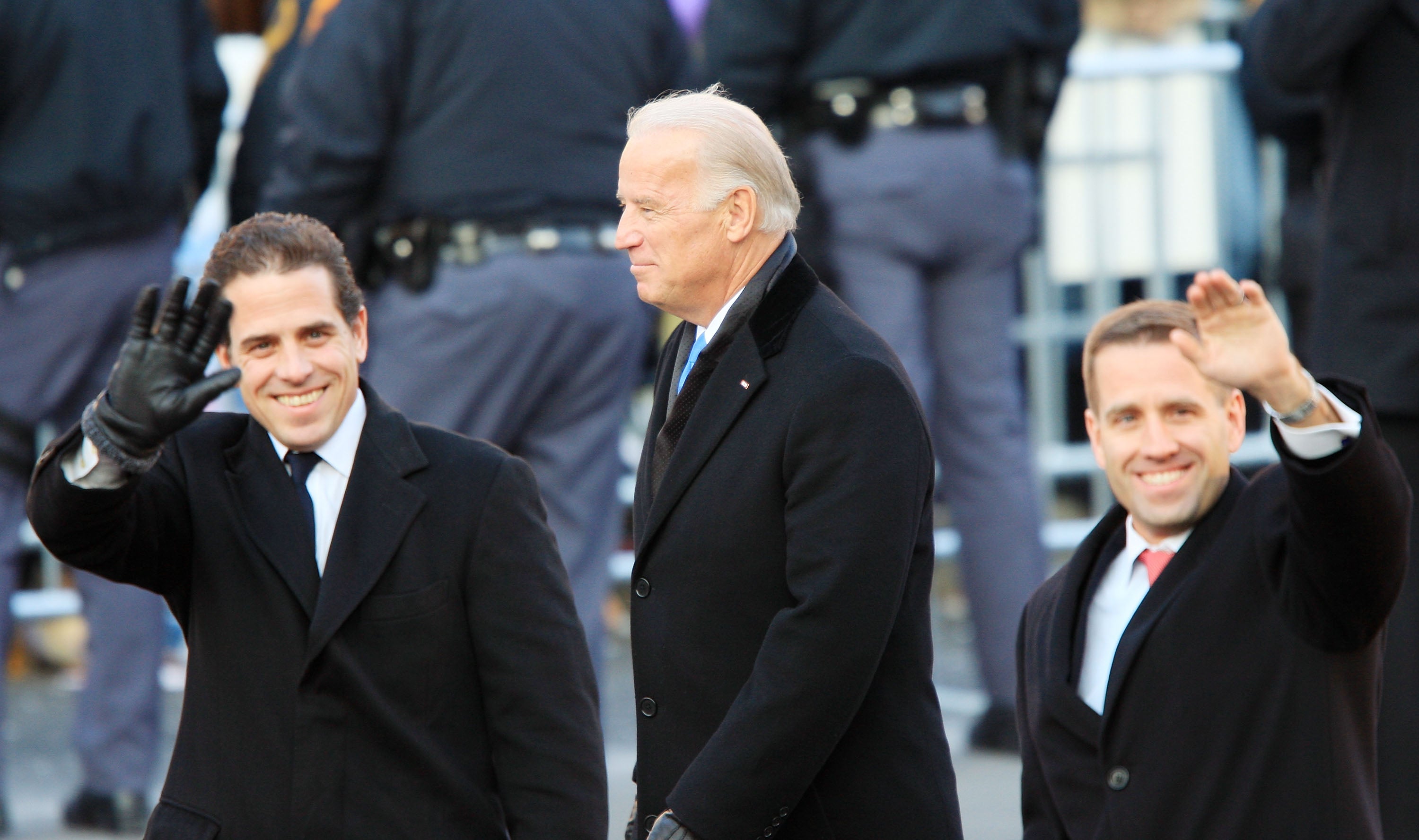 Vice-President Joe Biden and sons Hunter Biden (L) and Beau Biden walk in the Inaugural Parade in 2009 in Washington when Barack Obama was sworn in as the 44th president