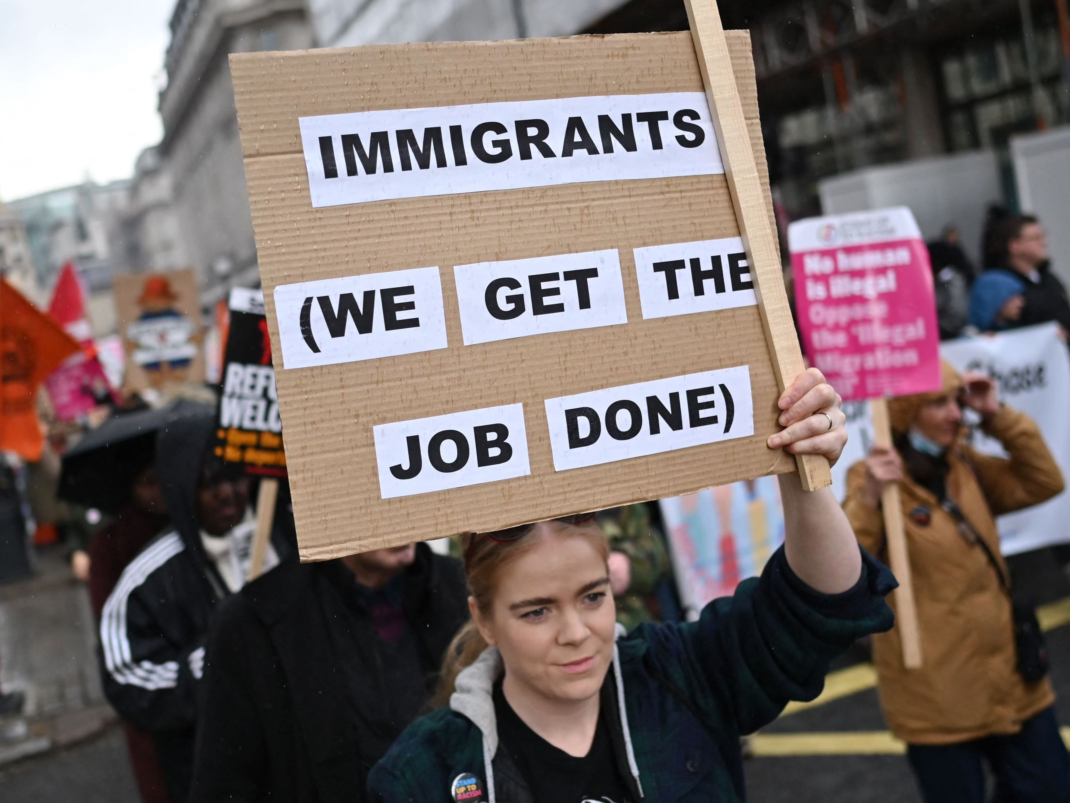 Protesters take part in the Resist Racism March and Rally in central London in 2023