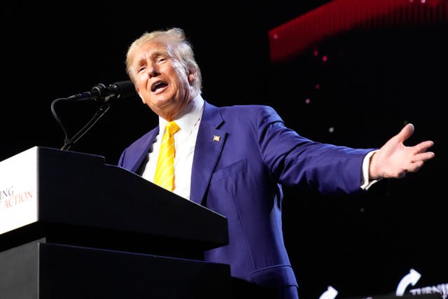 <p>Republican presidential candidate and former President Donald Trump speaks at a campaign rally in Phoenix, Arizona, on Thursday June 6 </p>