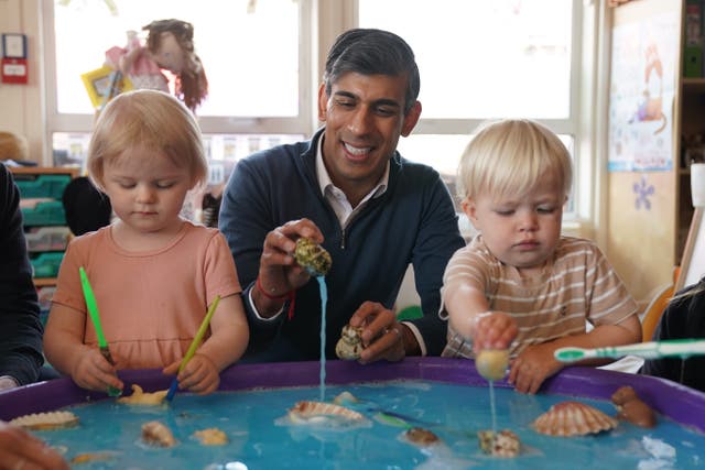 <p>Rishi Sunak during a visit to Great Oldbury Primary Academy in Stonehouse (Jacob King/PA)</p>
