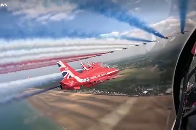 <p>Watch stunning cockpit footage from Red Arrows D-Day flypast over Normandy.</p>