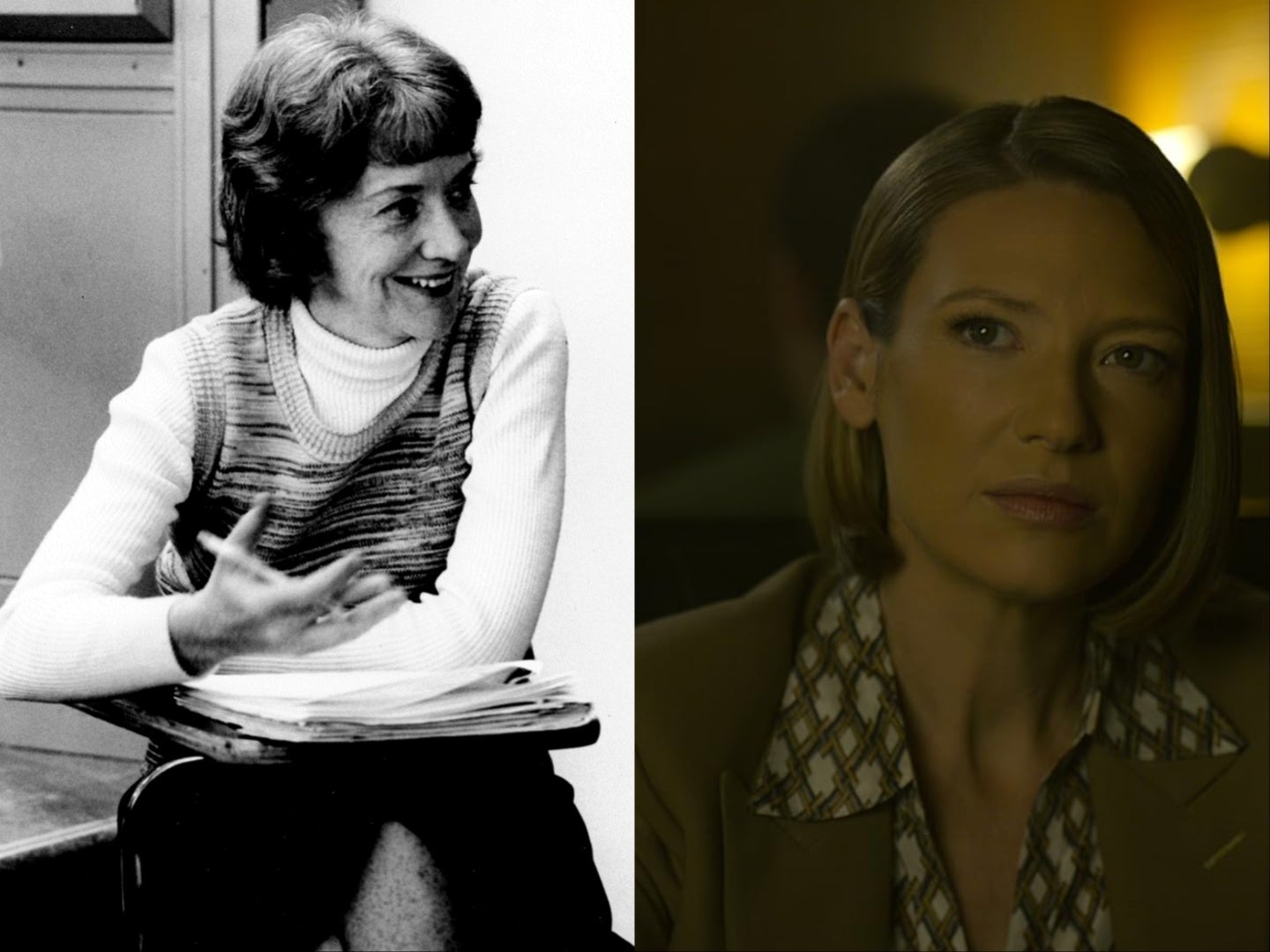 The real Ann Burgess on the left, and the character she inspired on Netflix’s Mindhunter, played by Anna Torv