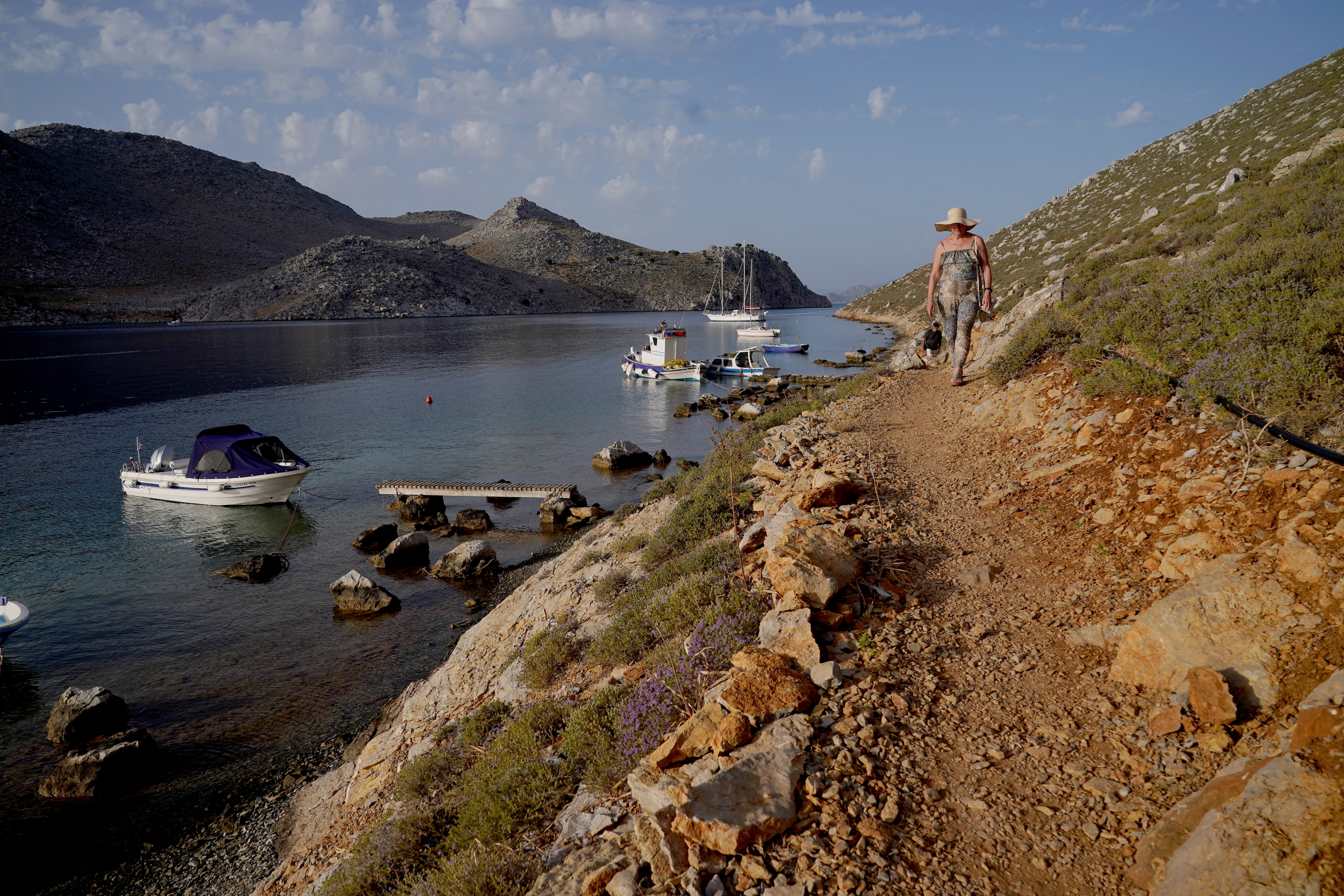 A rocky path near Saint Nikolas Beach in the Pedi district in Symi, Greece, where a search and rescue operation is under way for TV doctor and columnist Michael Mosley after he went missing while on holiday.