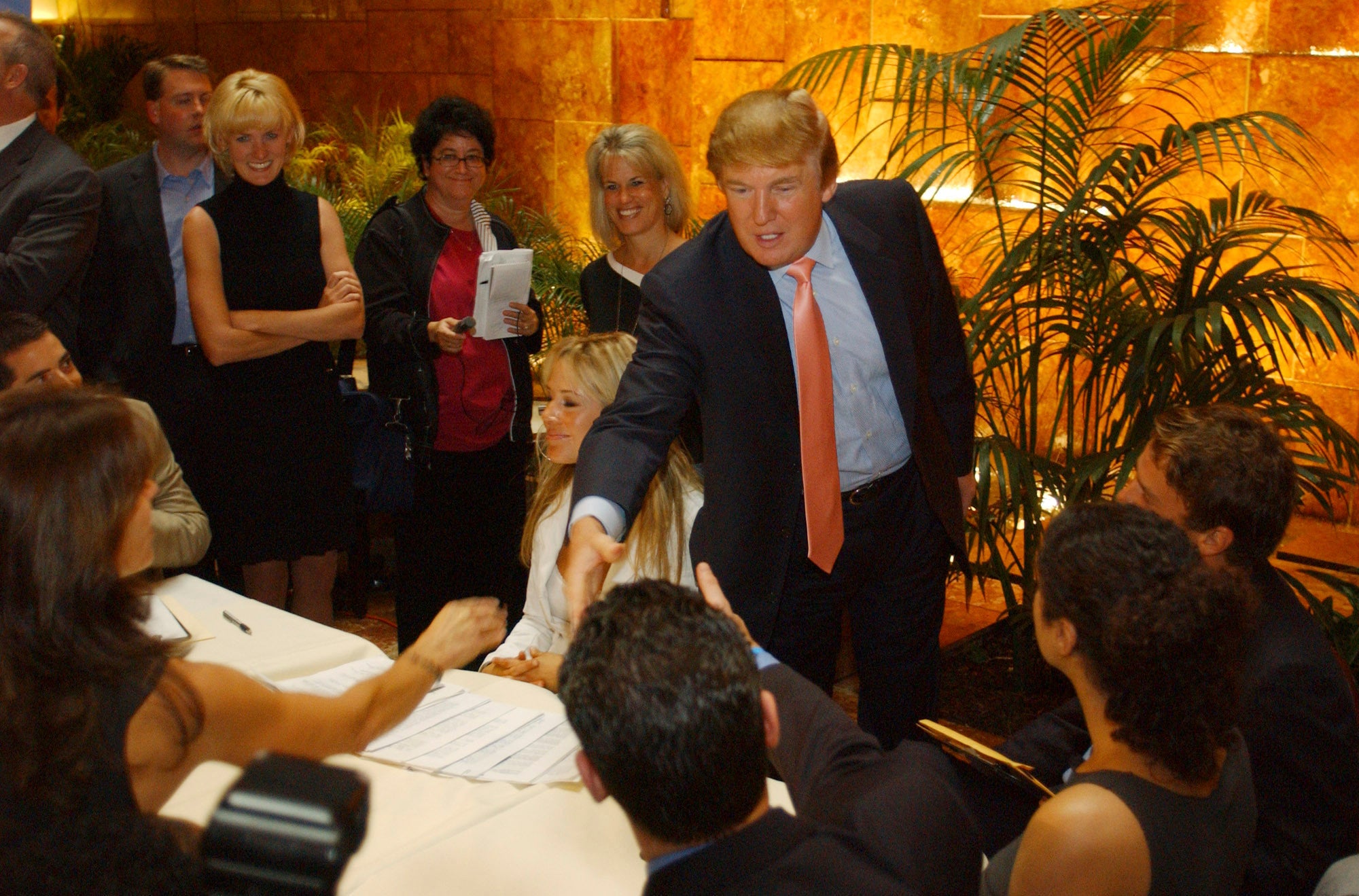 Donald Trump greets ‘The Apprentice’ candidates in 2004