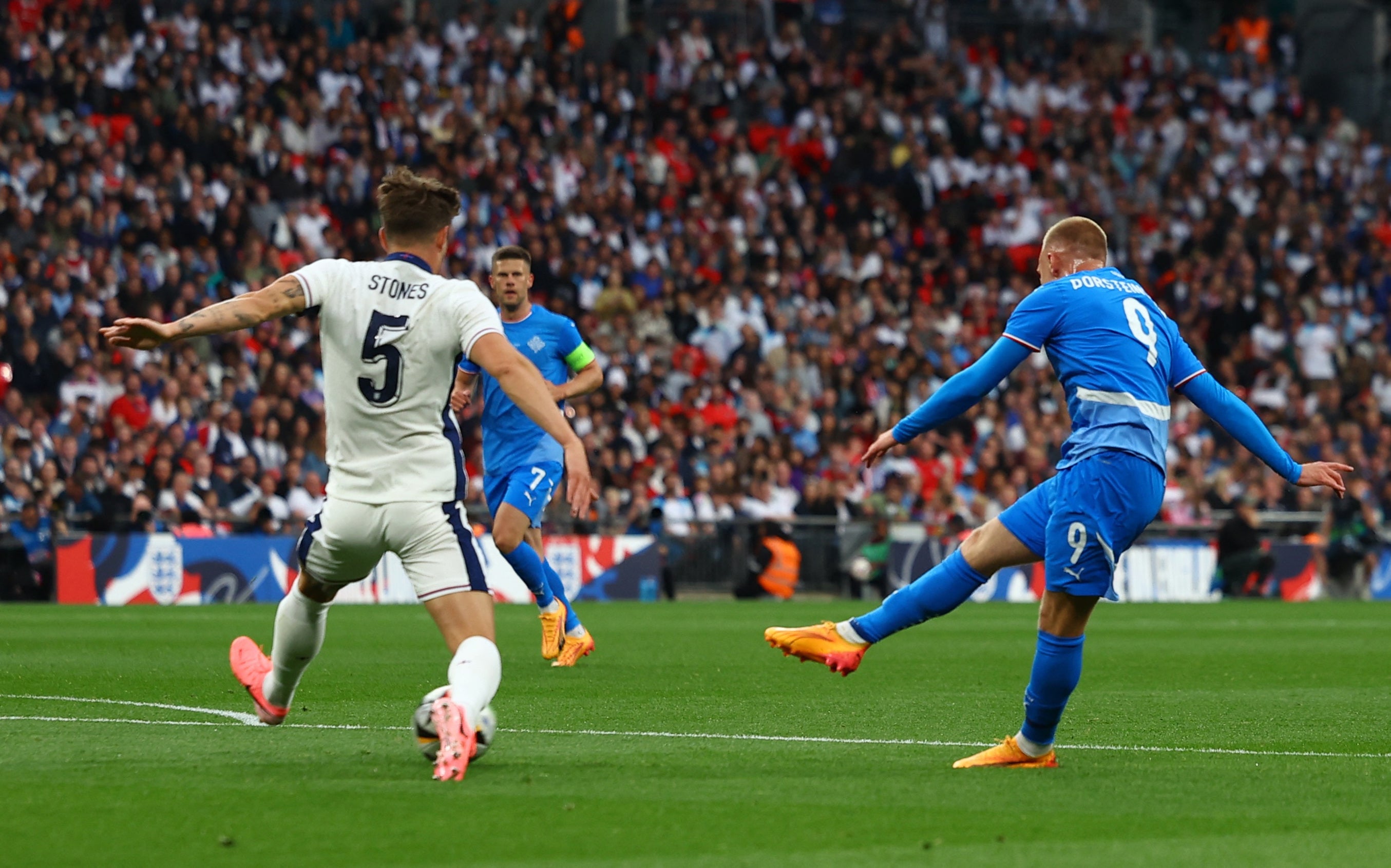 Jon Thorsteinsson netted Iceland’s goal in the 12th minute to put England on the back foot at Wembley.