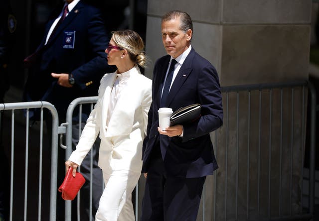 <p>Hunter Biden, son of President Joe Biden, and his wife Melissa Cohen Biden, leave court on June 7, 2024 in Wilmington, Delaware</p>