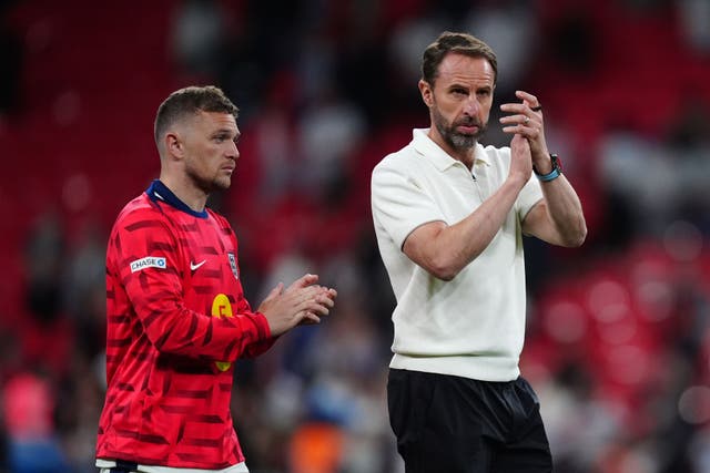 England manager Gareth Southgate and Kieran Trippier applaud the fans after the international friendly loss to Iceland at Wembley Stadium (Mike Egerton/PA)