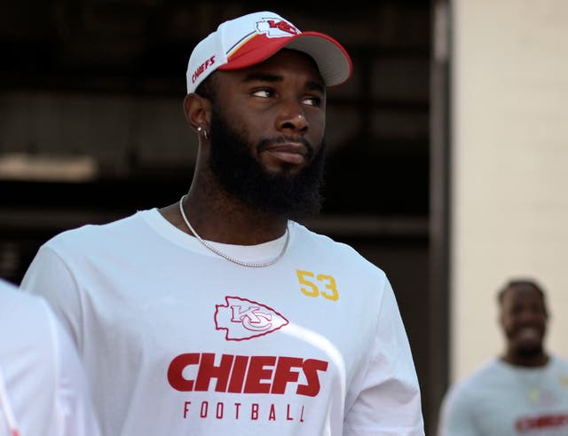 <p>Kansas City Chiefs player BJ Thompson, pictured, suffered a seizure and went into cardiac arrest during a team meeting on Thursday</p>