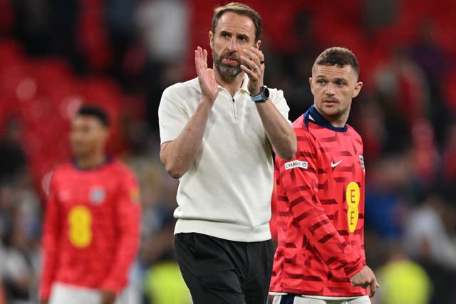 <p>Gareth Southgate applauds fans after the full-time whistle</p>
