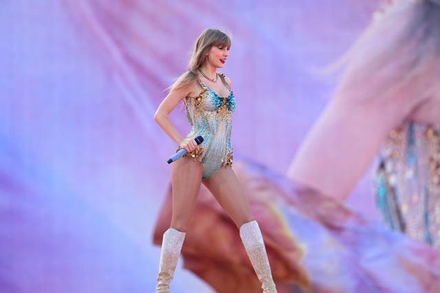<p>Taylor Swift performs during the first night of her UK Eras Tour</p>