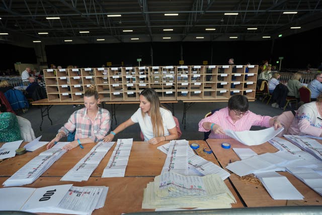 Votes are counted at RDS count centre in Dublin (Niall Carson/PA)