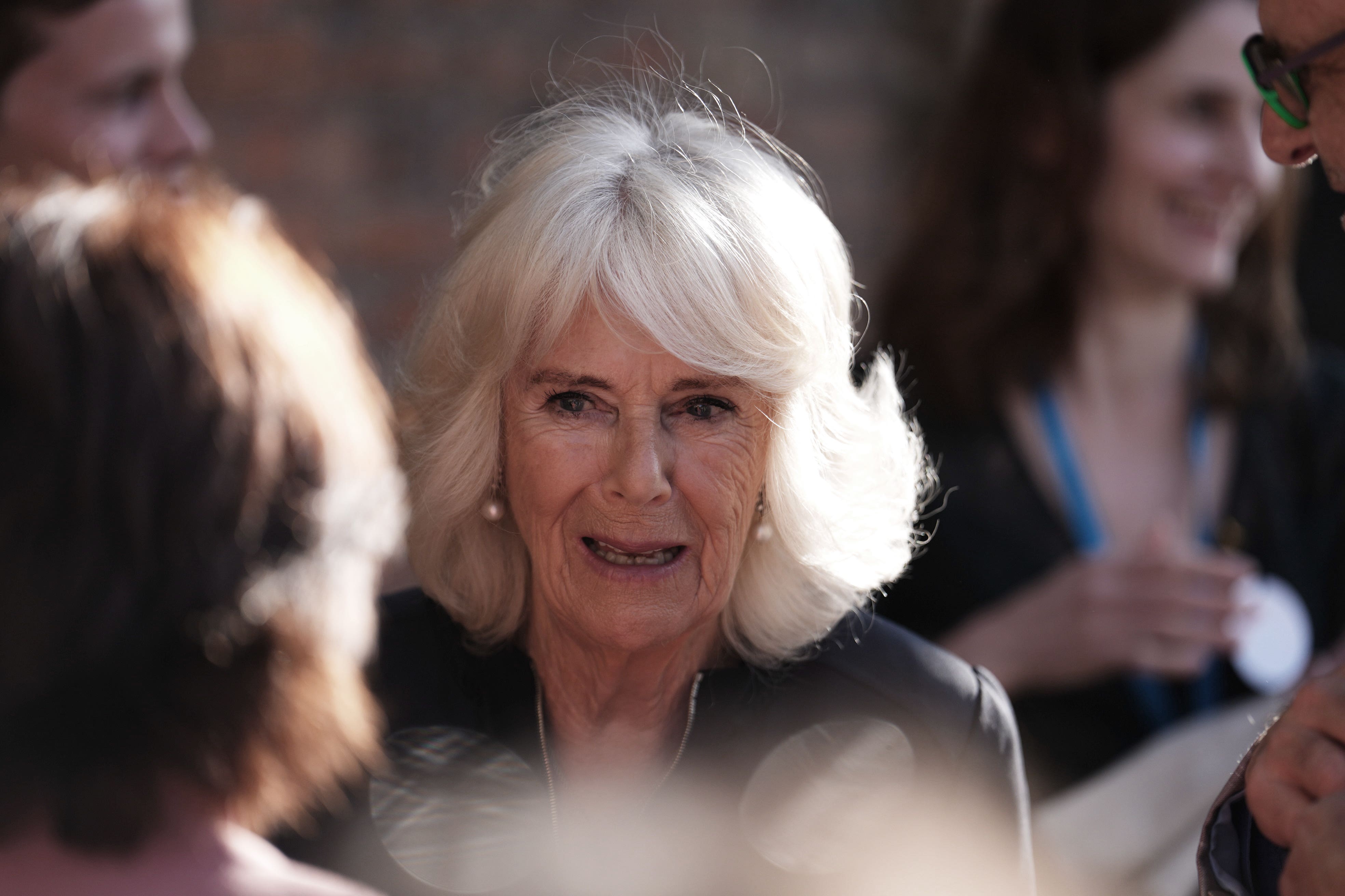 The Queen arrives for a reception with authors, actors and lovers of literature at the Queen’s Reading Room Literary Festival at Hampton Court Palace (Jordan Pettitt/PA)