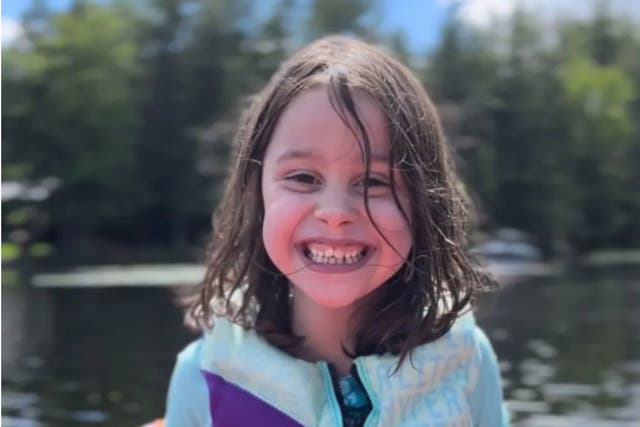 <p>Lucy Morgan, 6, enjoying a kayak ride with her family. The little girl was killed in a freak accident when a badminton racquet broke and pierced her skull in June 2024</p>