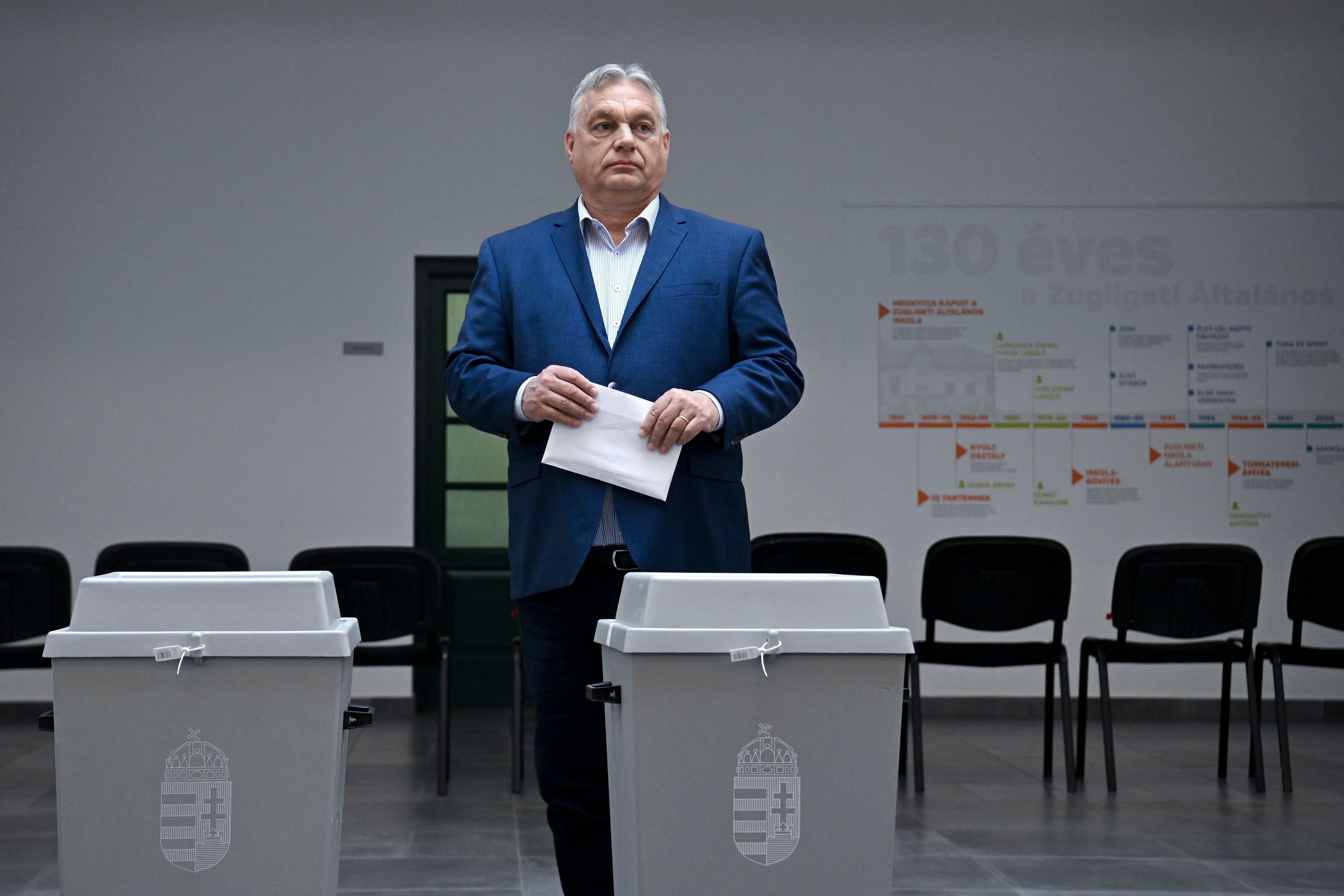 Viktor Orbán, pictured as he prepares to cast his ballot in the 2024 European Parliament elections, has triggered a democratic backslide in his country